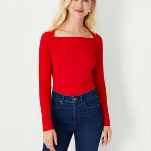 Ann Taylor Red Square Neck Luxe Top  Petite Medium